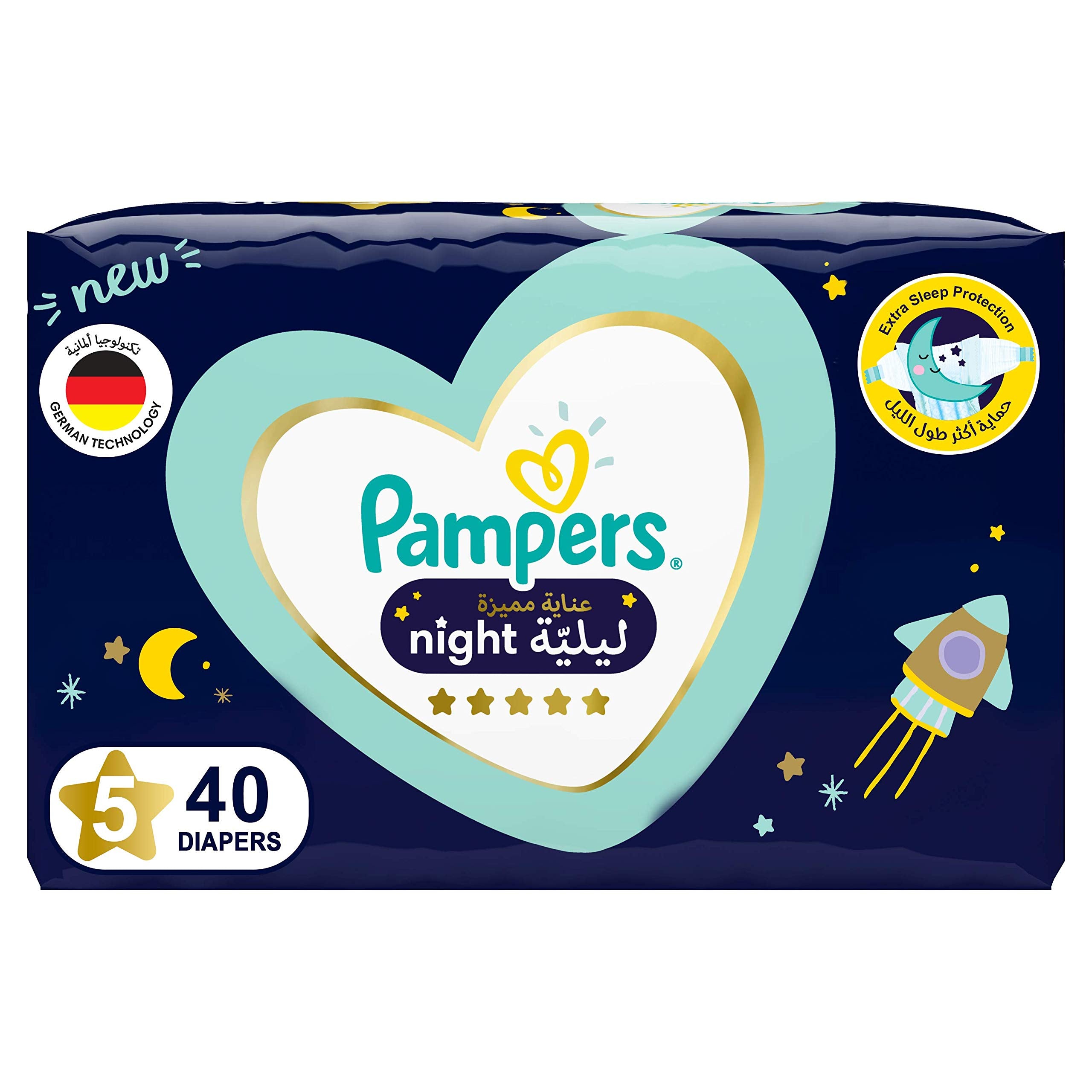 Pampers Premium Care Extra Sleep Protection Night Diapers, Size 5, 12-17Kg, 40 Diaper Count حفاضات بامبرز بريميوم كير لحماية اضافية اثناء النوم، مقاس 5، 12-17 كجم، عدد 40 حفاضة Pampers Premium Care Extra Sleep Protection Night Diapers, Size 5, 12-17Kg, 40 Diaper Count حفاضات بامبرز بريميوم كير لحماية اضافية اثناء النوم، مقاس 5، 12-17 كجم، عدد 40 حفاضة